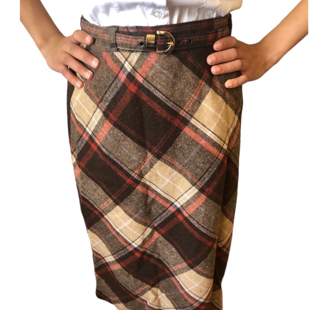 1950s/vintage, Fall, Brown Plaid Skirt, XS